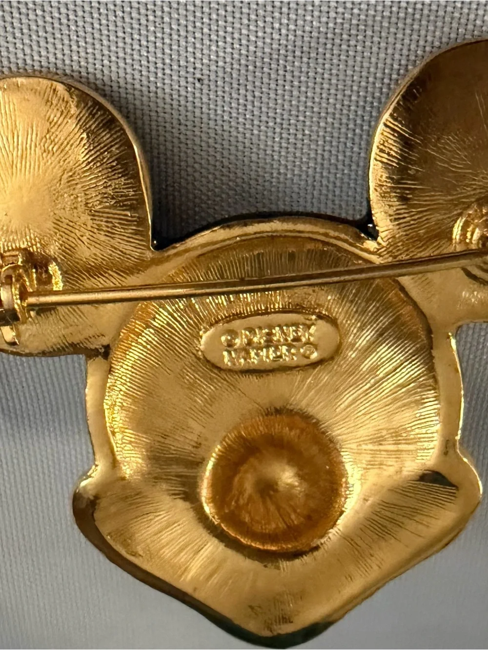 Napier Gold Crystal Mickey Mouse Pin with Black Enamel Ears